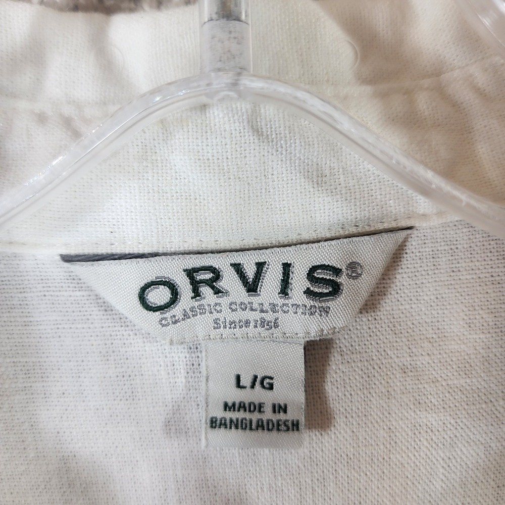 Orvis Linen Blend Blouse Top Womens L White Roll Tab Sleeve Coastal Relaxed Fit - Picture 10 of 11